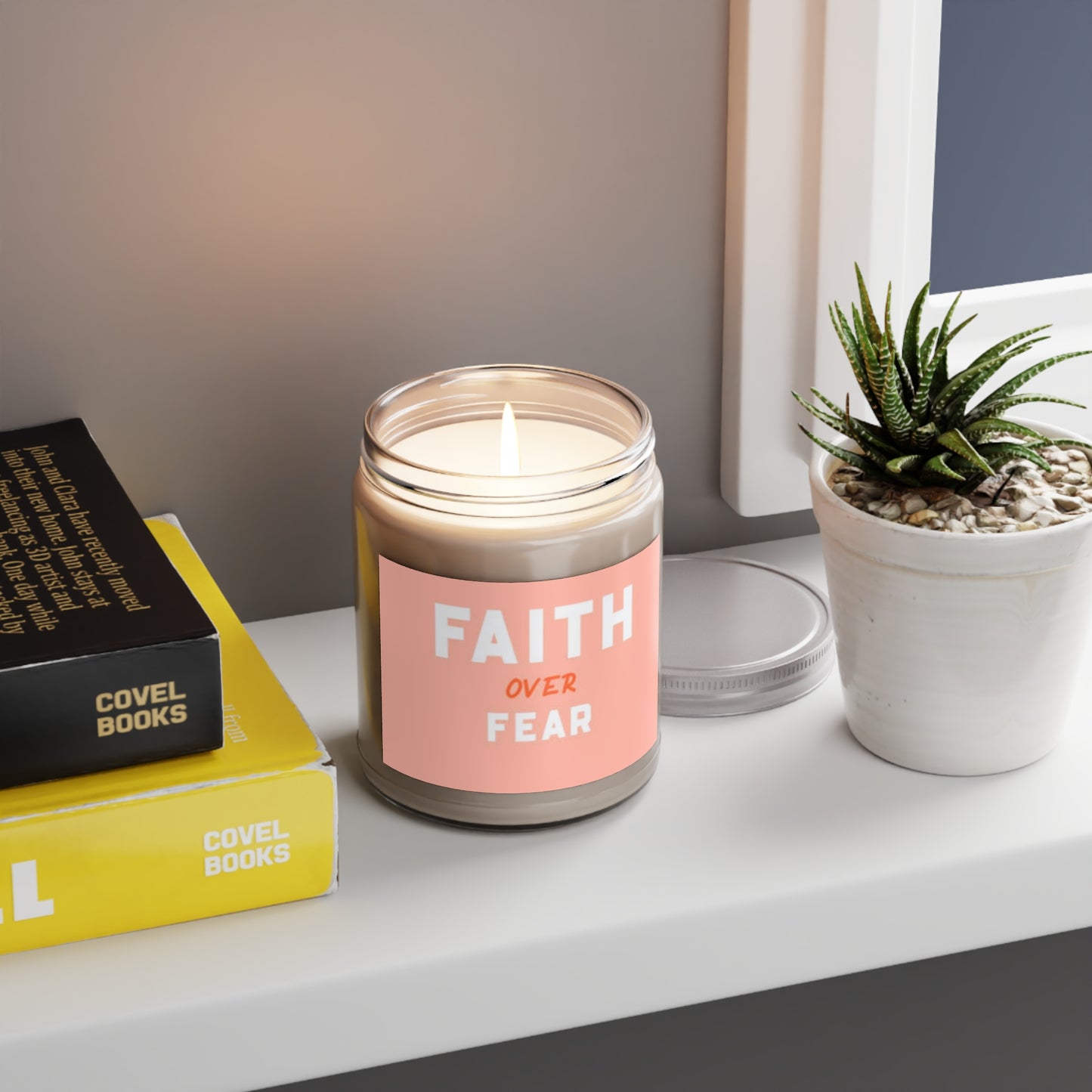 Vela perfumada "FE SOBRE EL MIEDO rosa", 9 oz